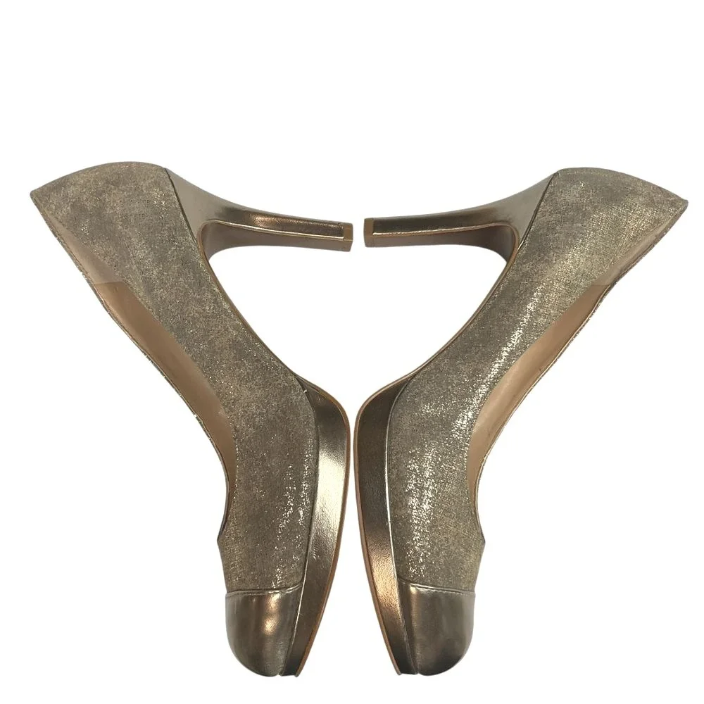 Tahari Women's Laura Gold Cap Toe Leather‎ Platform Pumps Heel Size 8.5M Party